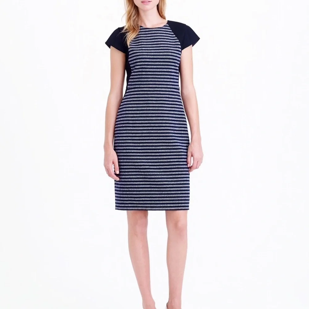 J. CREW Colorblock Stripe Tweed Blue Dress Size 8
